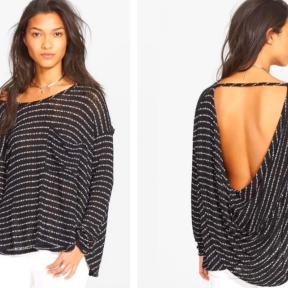 Free People Angel Island Stripe Hacci Sweater Small vguc black white trendy